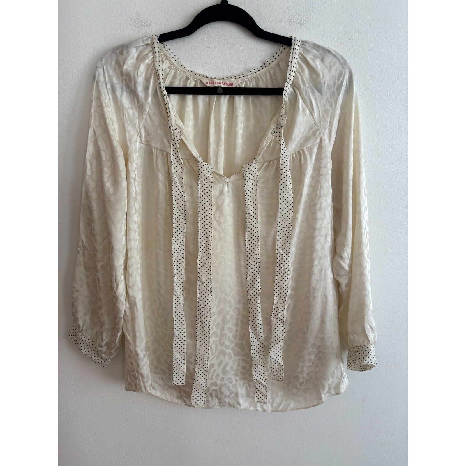 Rebecca Taylor 100% Silk Mixed Print Leopard Polka Dot Blouse Top Women's Size 6